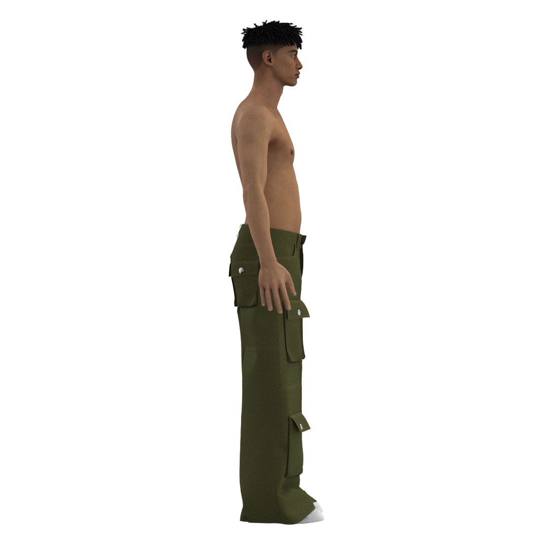 Green Cargo Pants 3D Model – Stylish Clothing with 6 Pockets, FBX - View 11