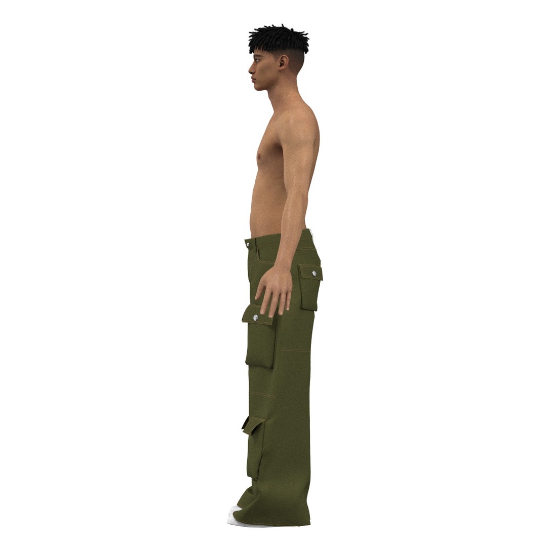 Green Cargo Pants 3D Model – Stylish Clothing with 6 Pockets, FBX - View 13