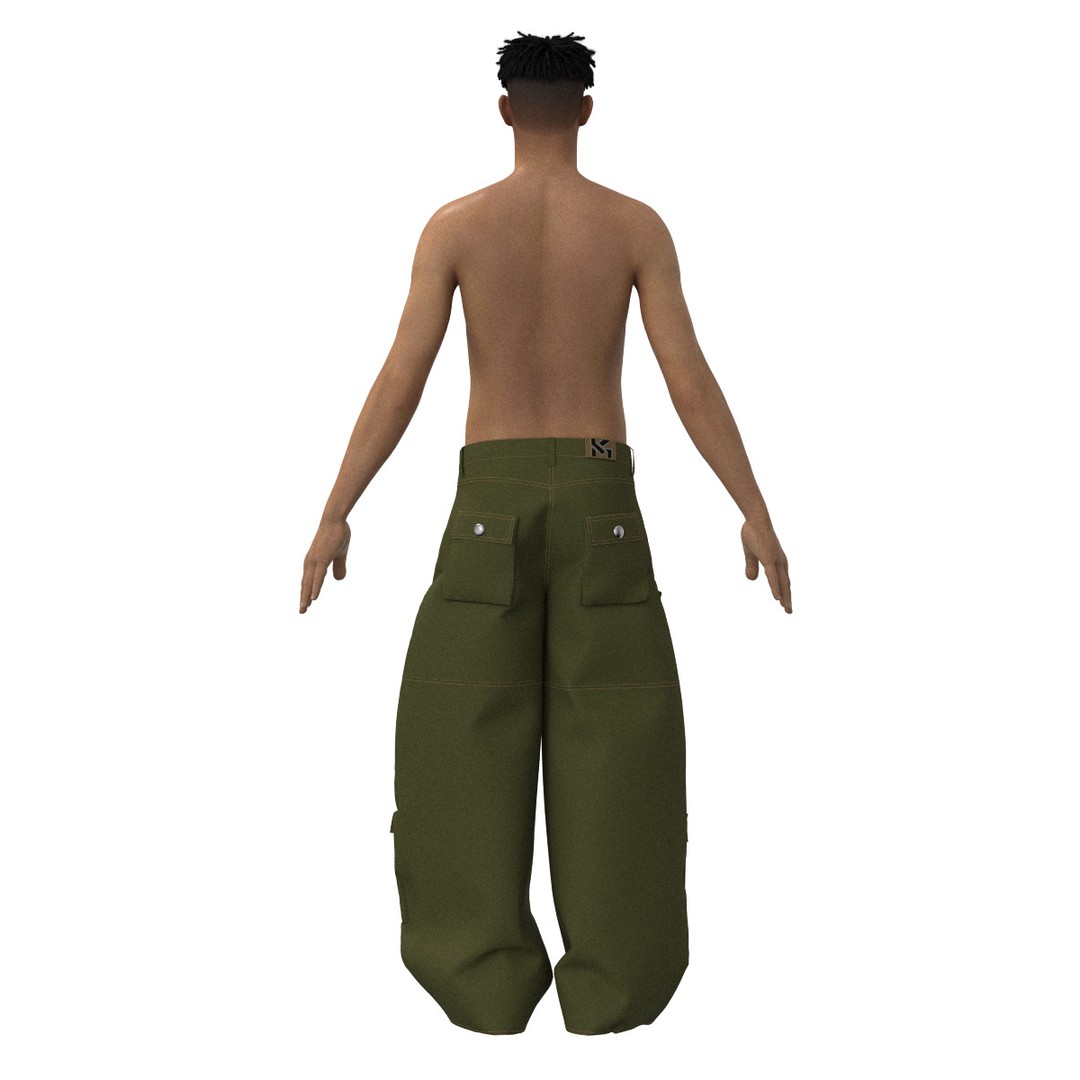 Green Cargo Pants 3D Model – Stylish Clothing with 6 Pockets, FBX - View 14