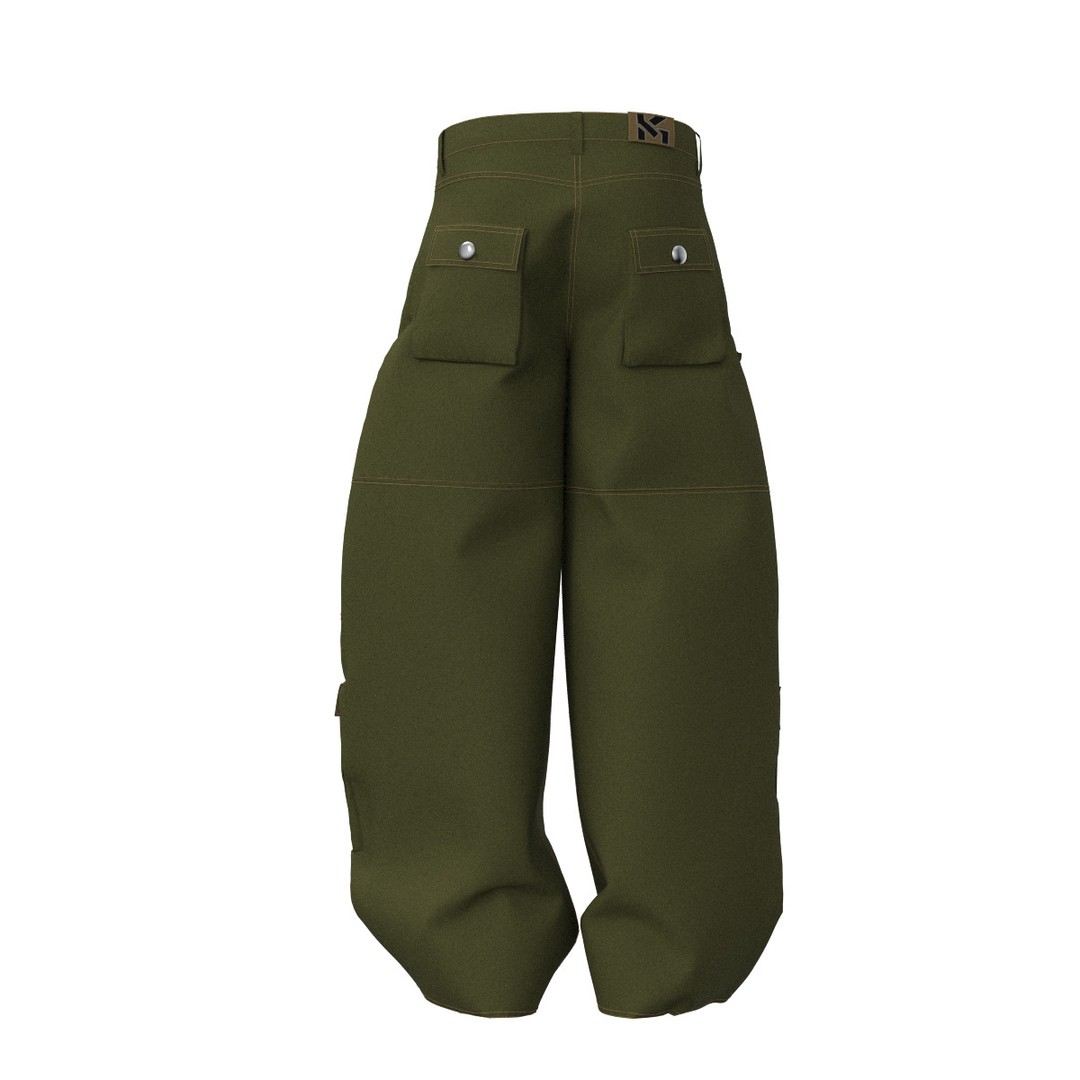Green Cargo Pants 3D Model – Stylish Clothing with 6 Pockets, FBX - View 15
