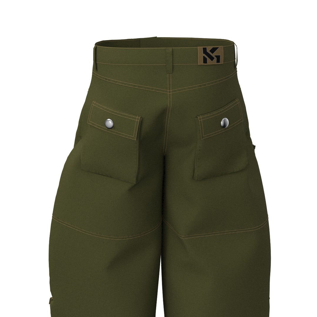 Green Cargo Pants 3D Model – Stylish Clothing with 6 Pockets, FBX - View 16