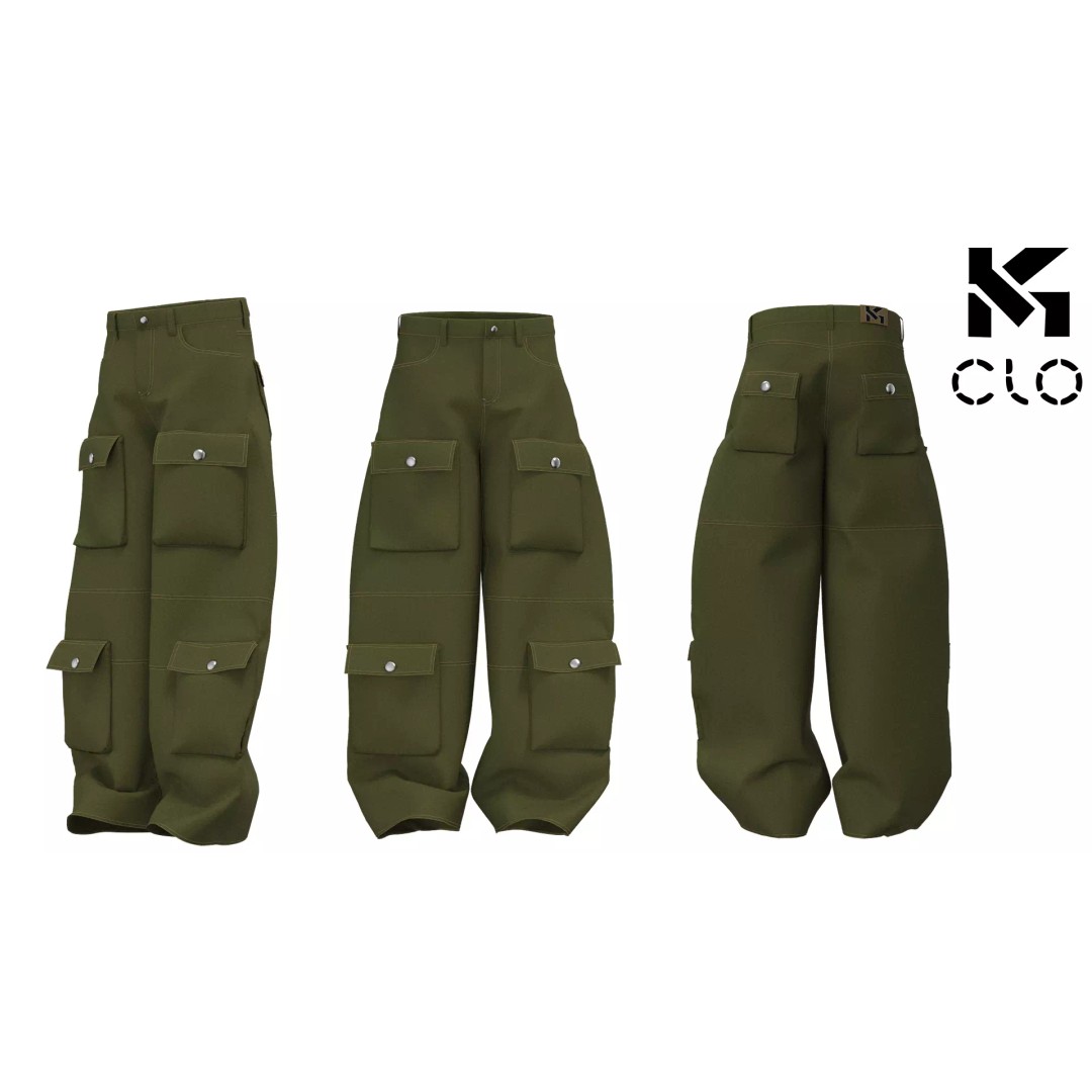 Green Cargo Pants 3D Model – Stylish Clothing with 6 Pockets, FBX - View 2