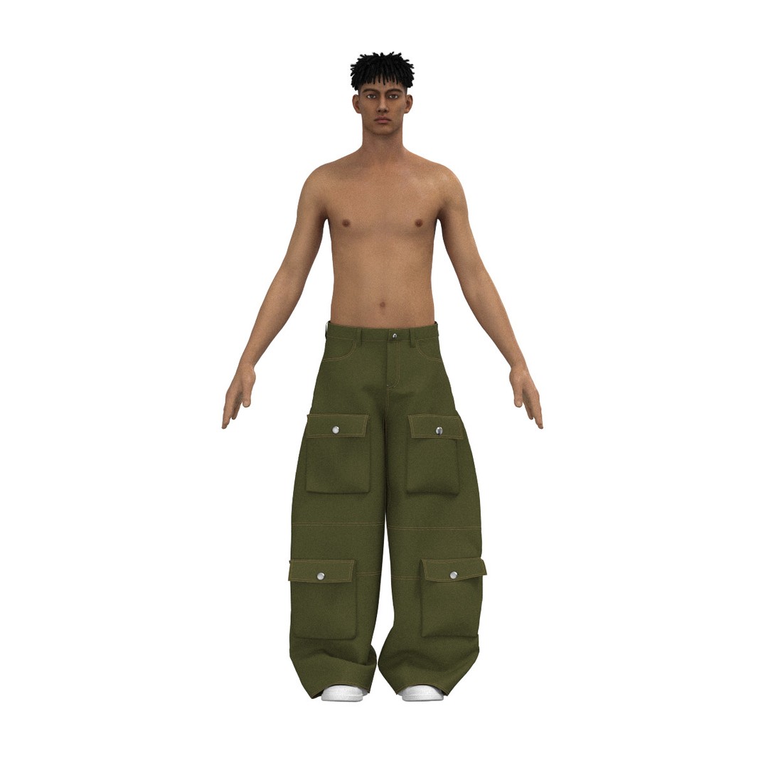 Green Cargo Pants 3D Model – Stylish Clothing with 6 Pockets, FBX - View 4