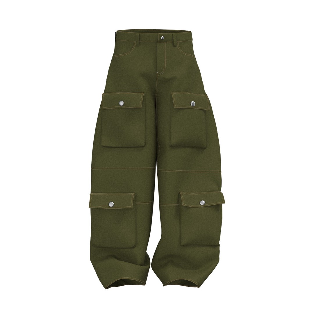 Green Cargo Pants 3D Model – Stylish Clothing with 6 Pockets, FBX - View 5