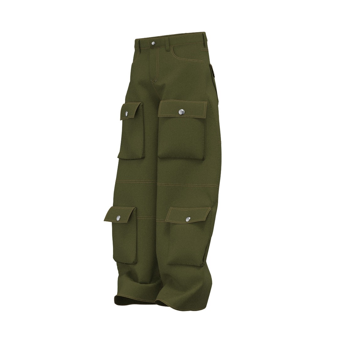 Green Cargo Pants 3D Model – Stylish Clothing with 6 Pockets, FBX - View 6