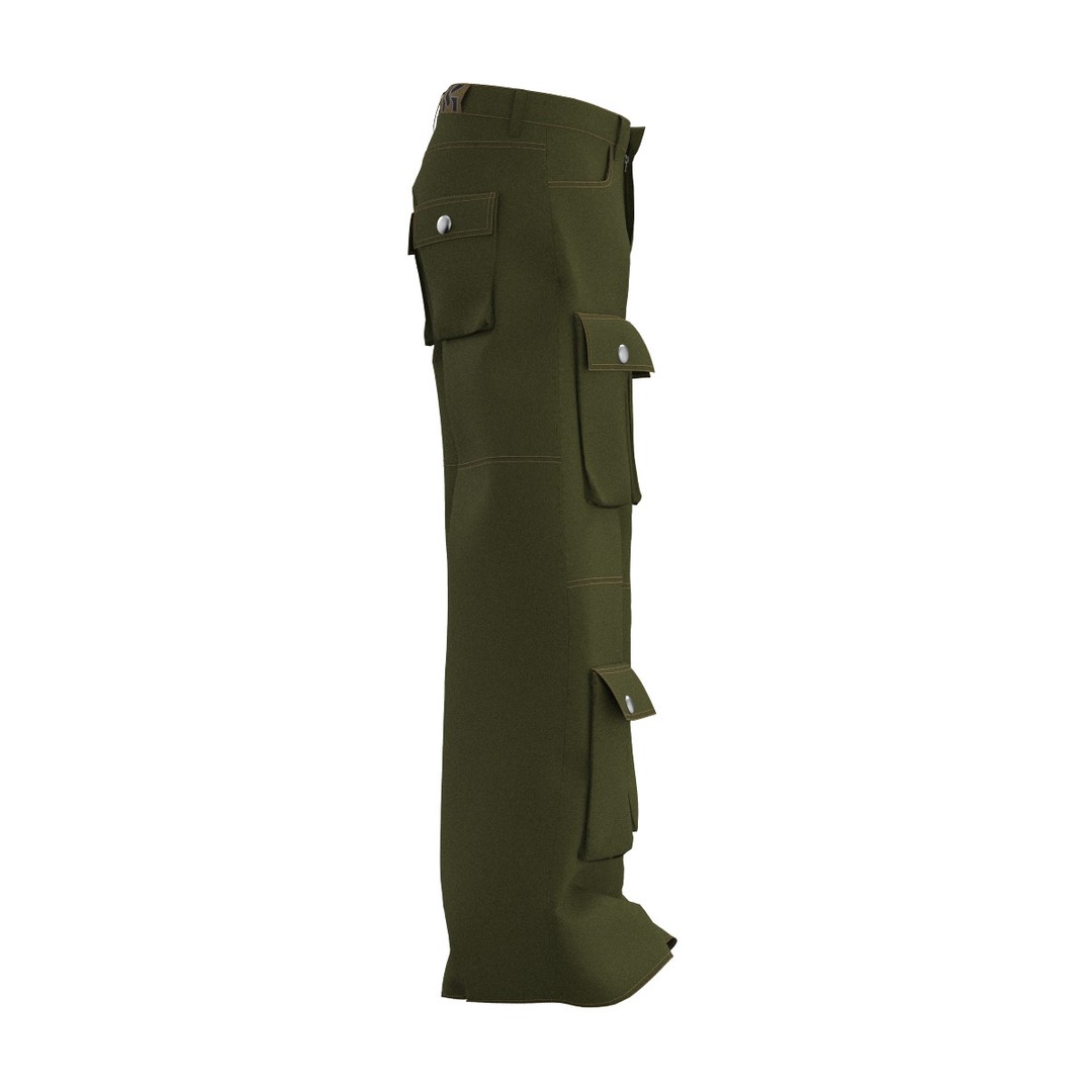 Green Cargo Pants 3D Model – Stylish Clothing with 6 Pockets, FBX - View 7