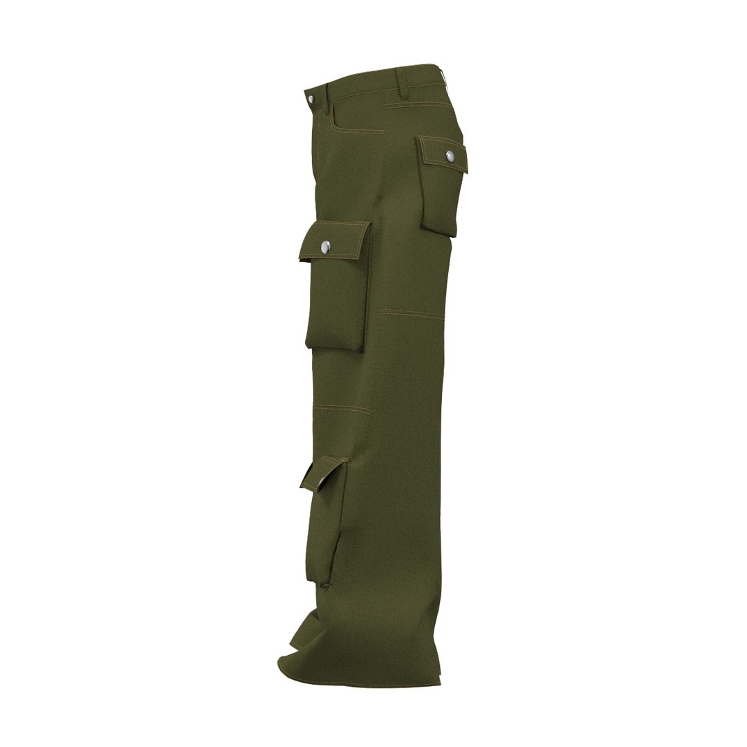 Green Cargo Pants 3D Model – Stylish Clothing with 6 Pockets, FBX - View 8