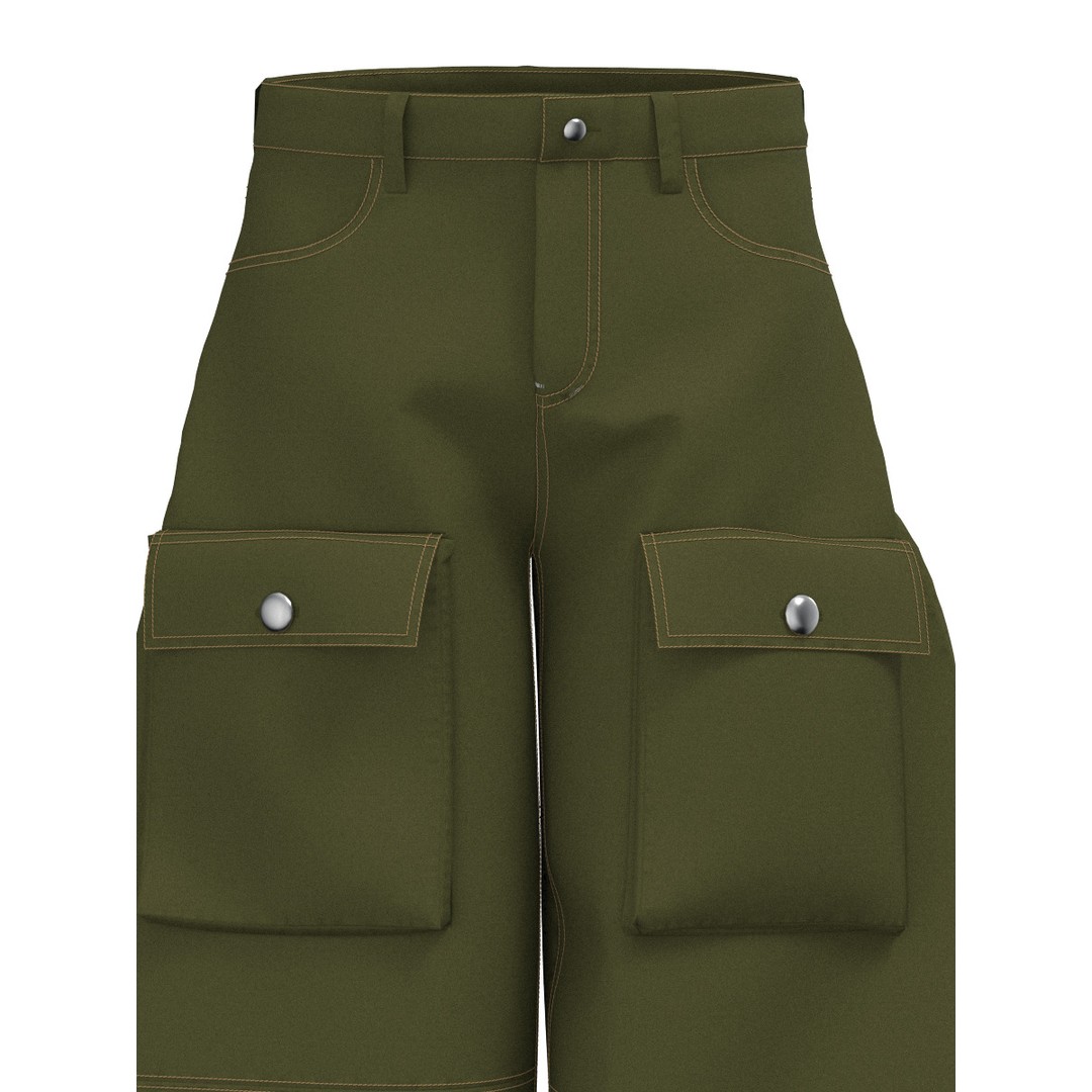 Green Cargo Pants 3D Model – Stylish Clothing with 6 Pockets, FBX - View 9