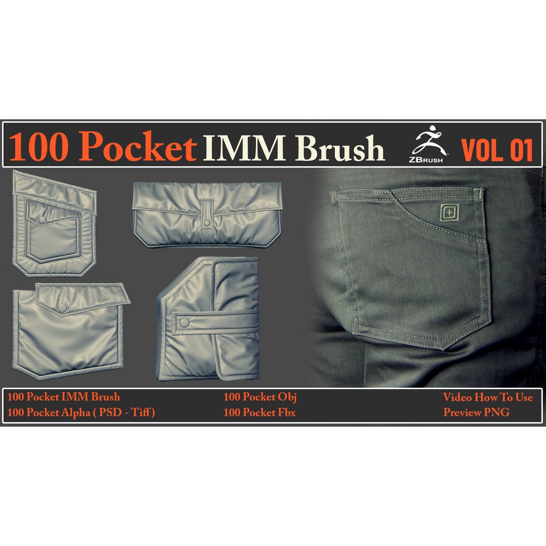 Pocket IMM Brush 3D Model – 100 High-Quality FBX & OBJ Files - View 3