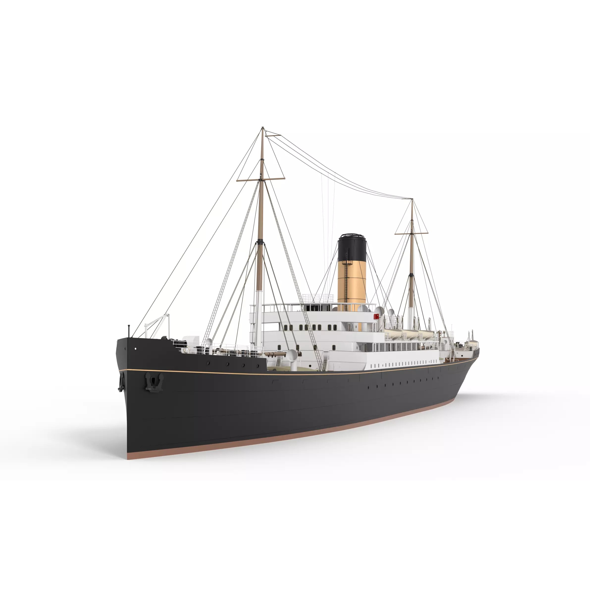 Steam Ship - Low-Poly Game-Ready 3D Model - View 12