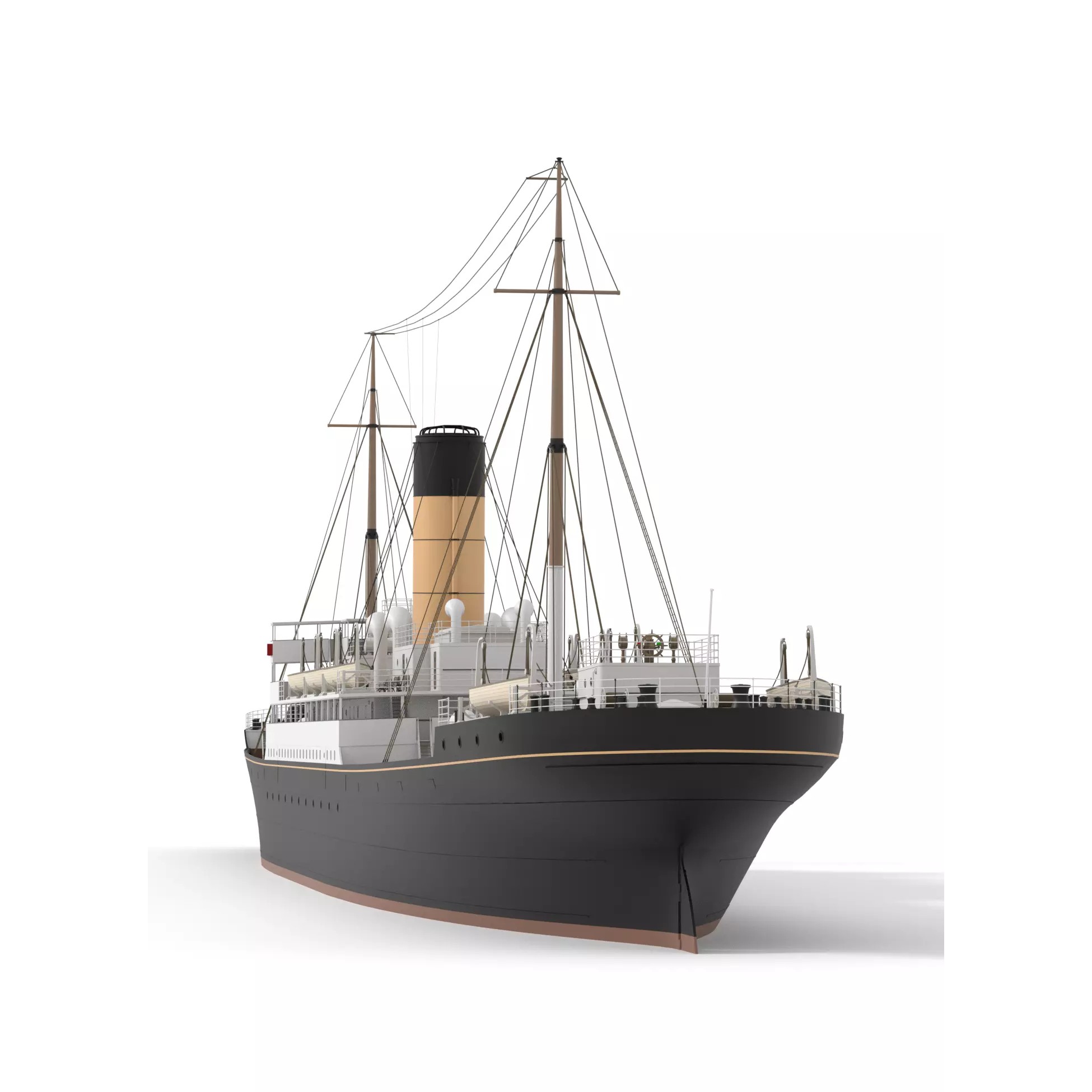 Steam Ship - Low-Poly Game-Ready 3D Model - View 13