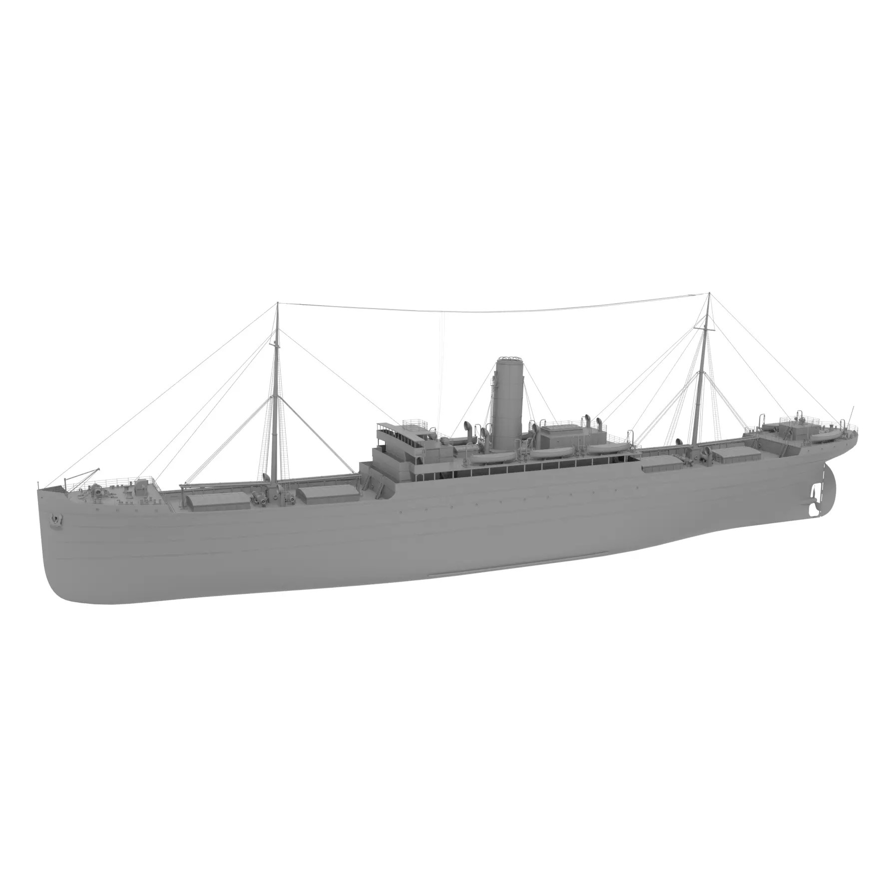 Steam Ship - Low-Poly Game-Ready 3D Model - View 14