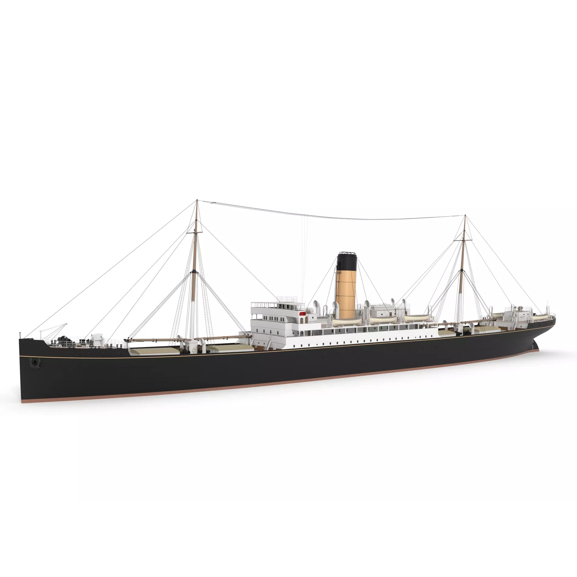 Steam Ship - Low-Poly Game-Ready 3D Model - View 2