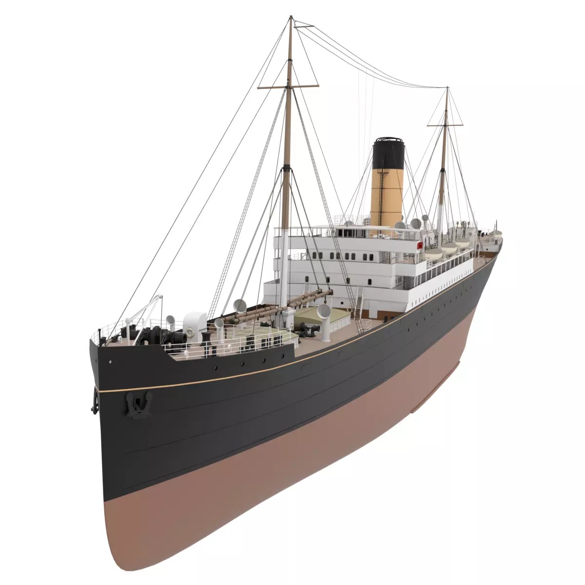 Steam Ship - Low-Poly Game-Ready 3D Model - View 4