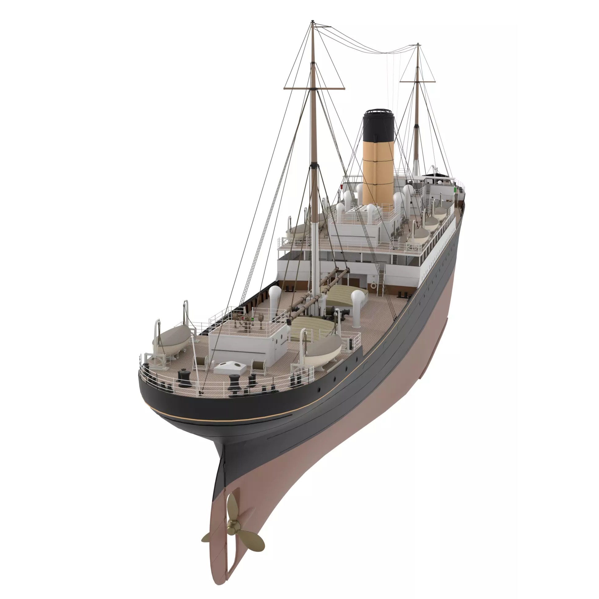 Steam Ship - Low-Poly Game-Ready 3D Model - View 5