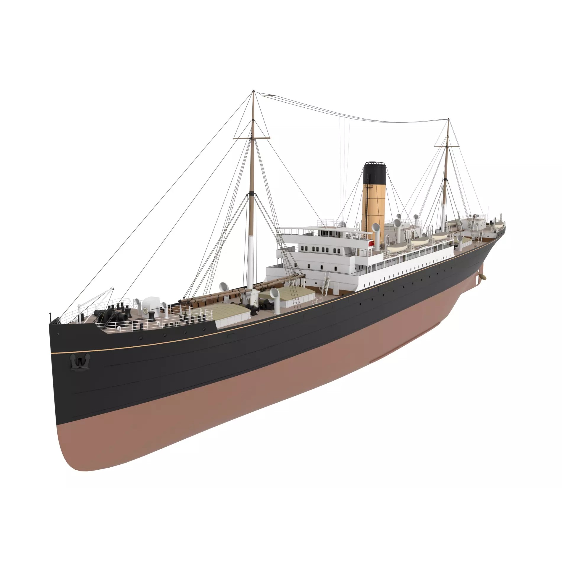 Steam Ship - Low-Poly Game-Ready 3D Model - View 7