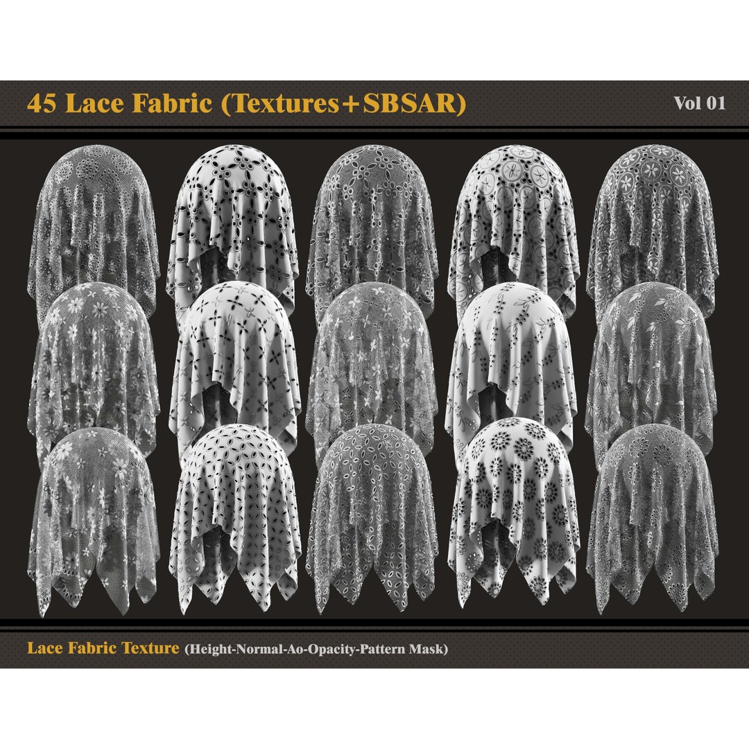 Lace Fabric Textures 3D Model – 45 PBR Textures, SBSAR Files - View 4
