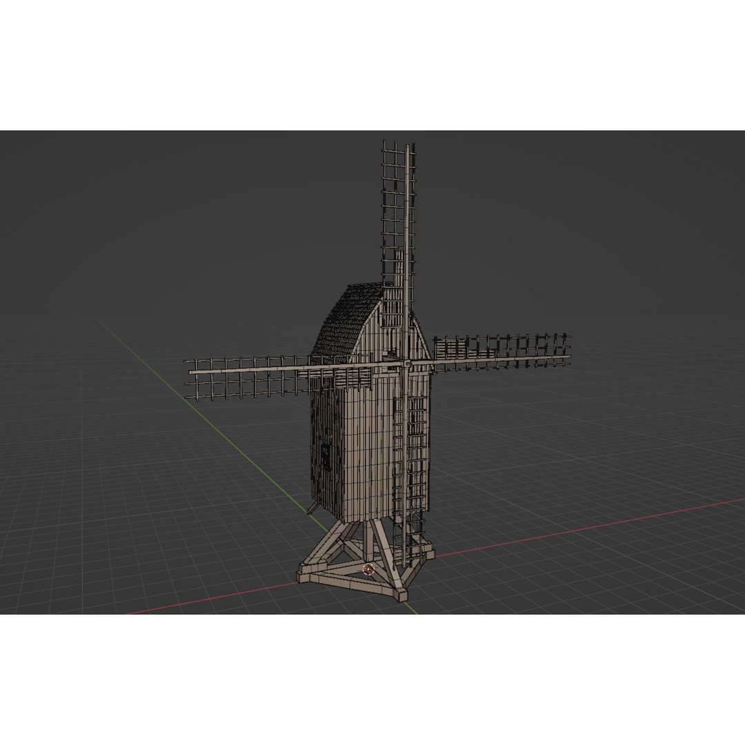 Old Wooden Windmill 3D Model – Rigged Animated Asset with PBR Textures