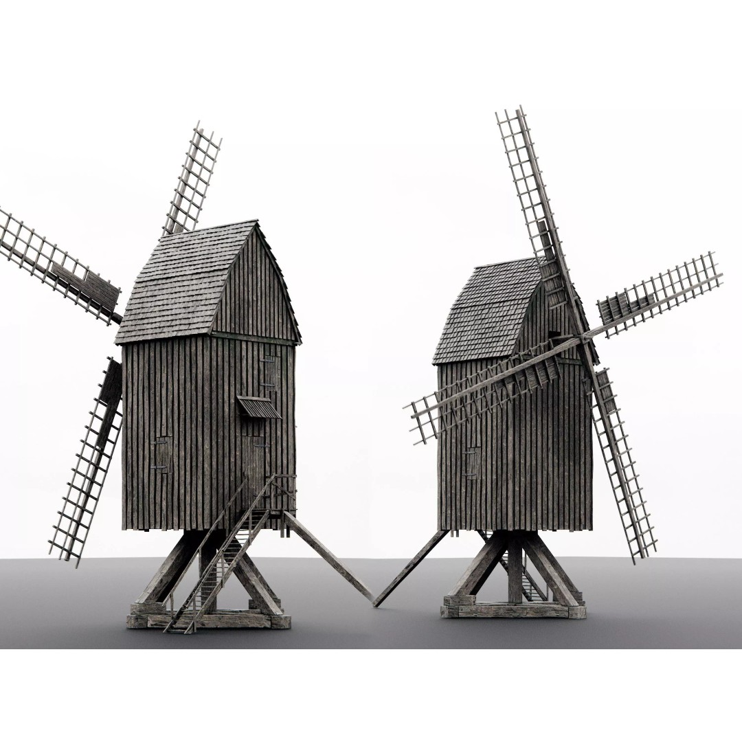 Old Wooden Windmill 3D Model – Rigged Animated Asset with PBR Textures - View 2