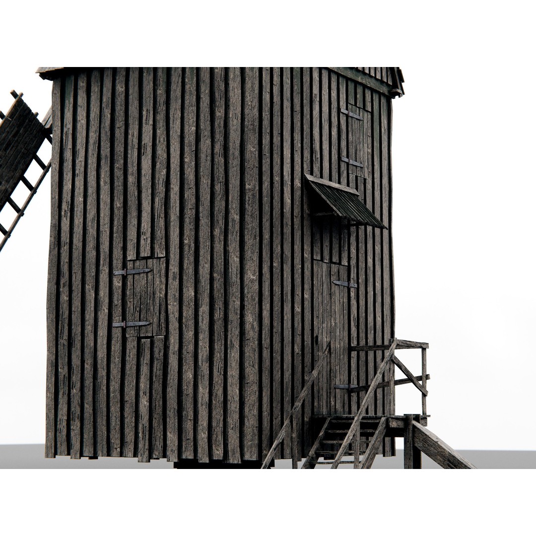 Old Wooden Windmill 3D Model – Rigged Animated Asset with PBR Textures - View 4