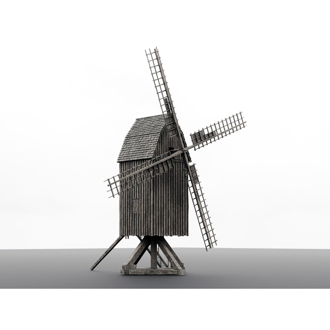 Old Wooden Windmill 3D Model – Rigged Animated Asset with PBR Textures - View 5