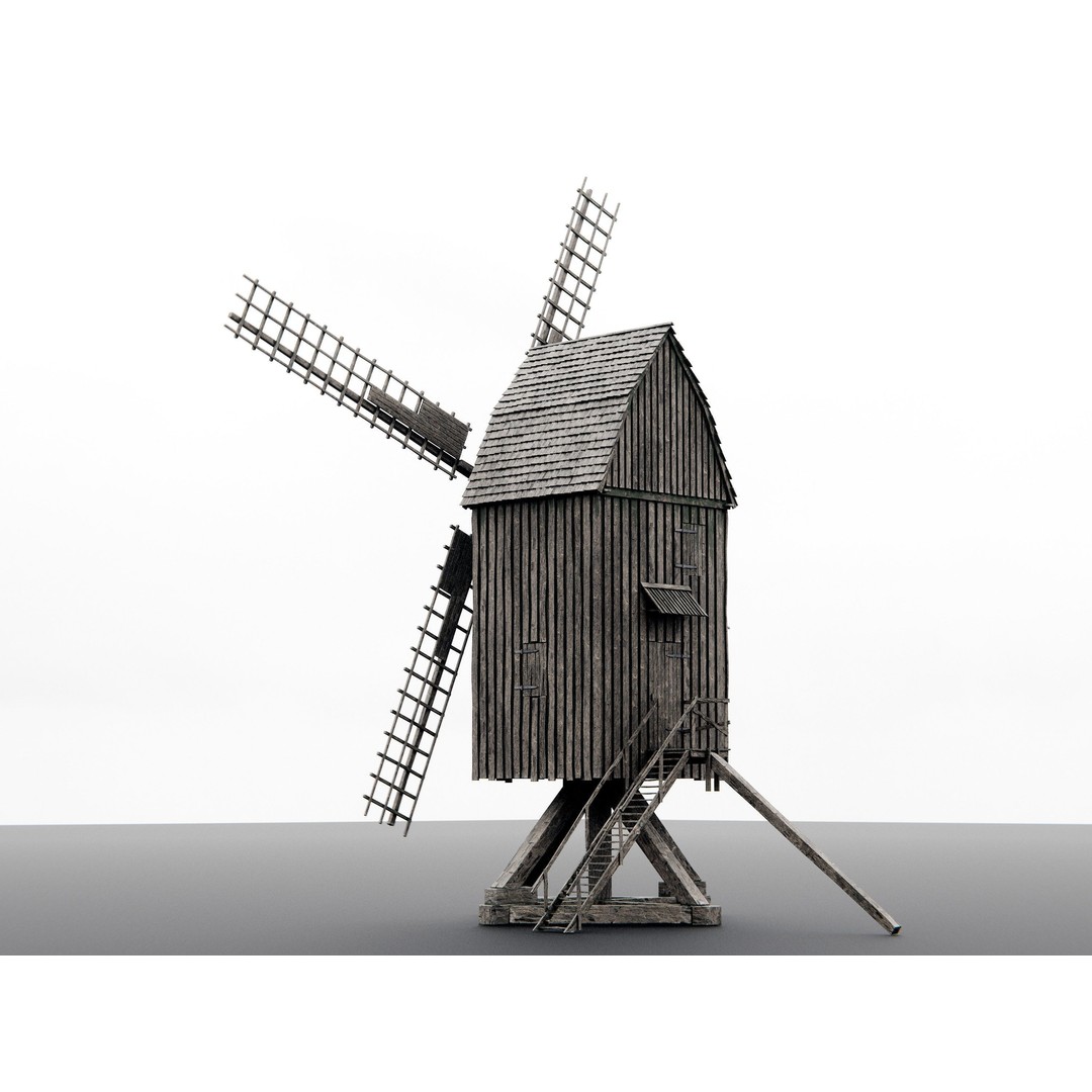 Old Wooden Windmill 3D Model – Rigged Animated Asset with PBR Textures - View 6