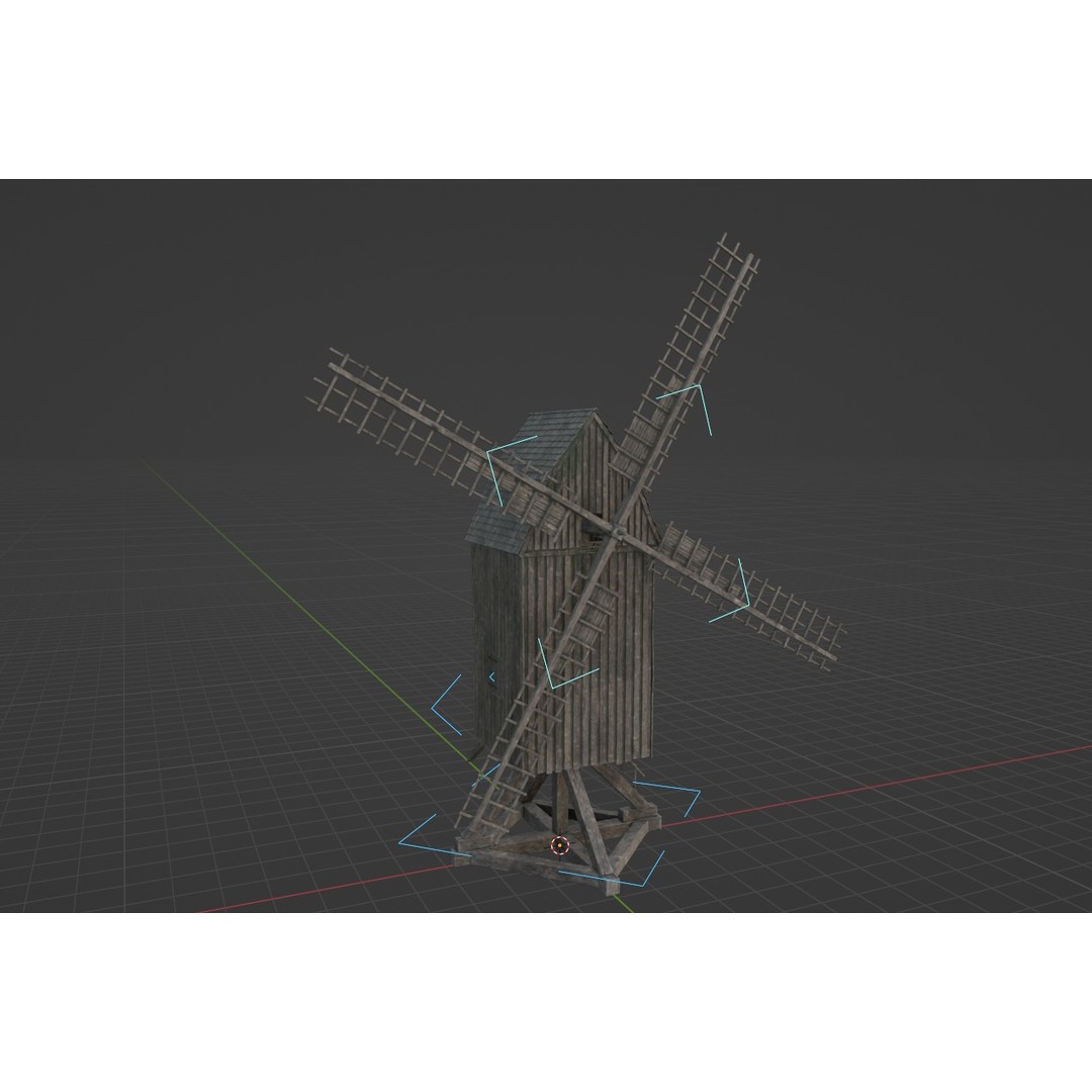Old Wooden Windmill 3D Model – Rigged Animated Asset with PBR Textures - View 7