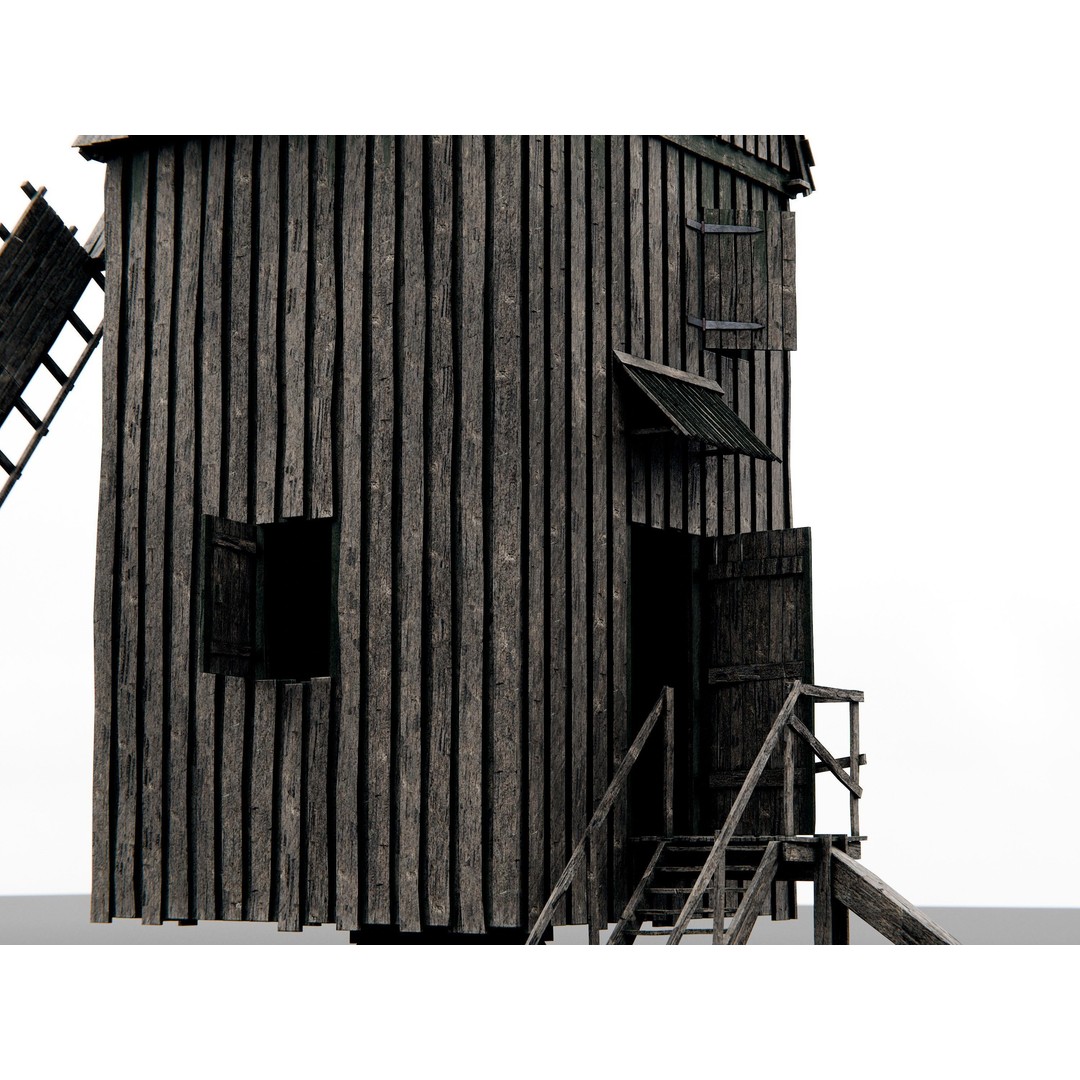 Old Wooden Windmill 3D Model – Rigged Animated Asset with PBR Textures - View 8