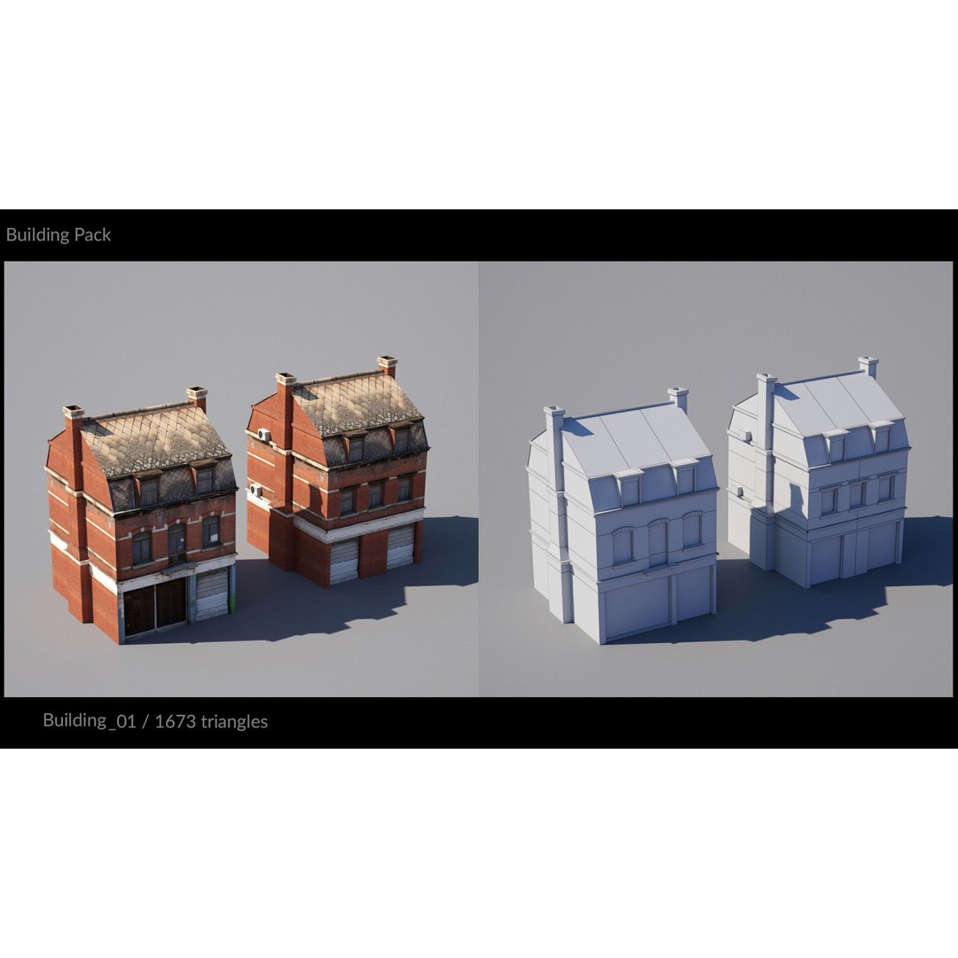 Low Poly Building 3D Model – Game-Ready Urban Pack with PBR Textures, FBX - View 5