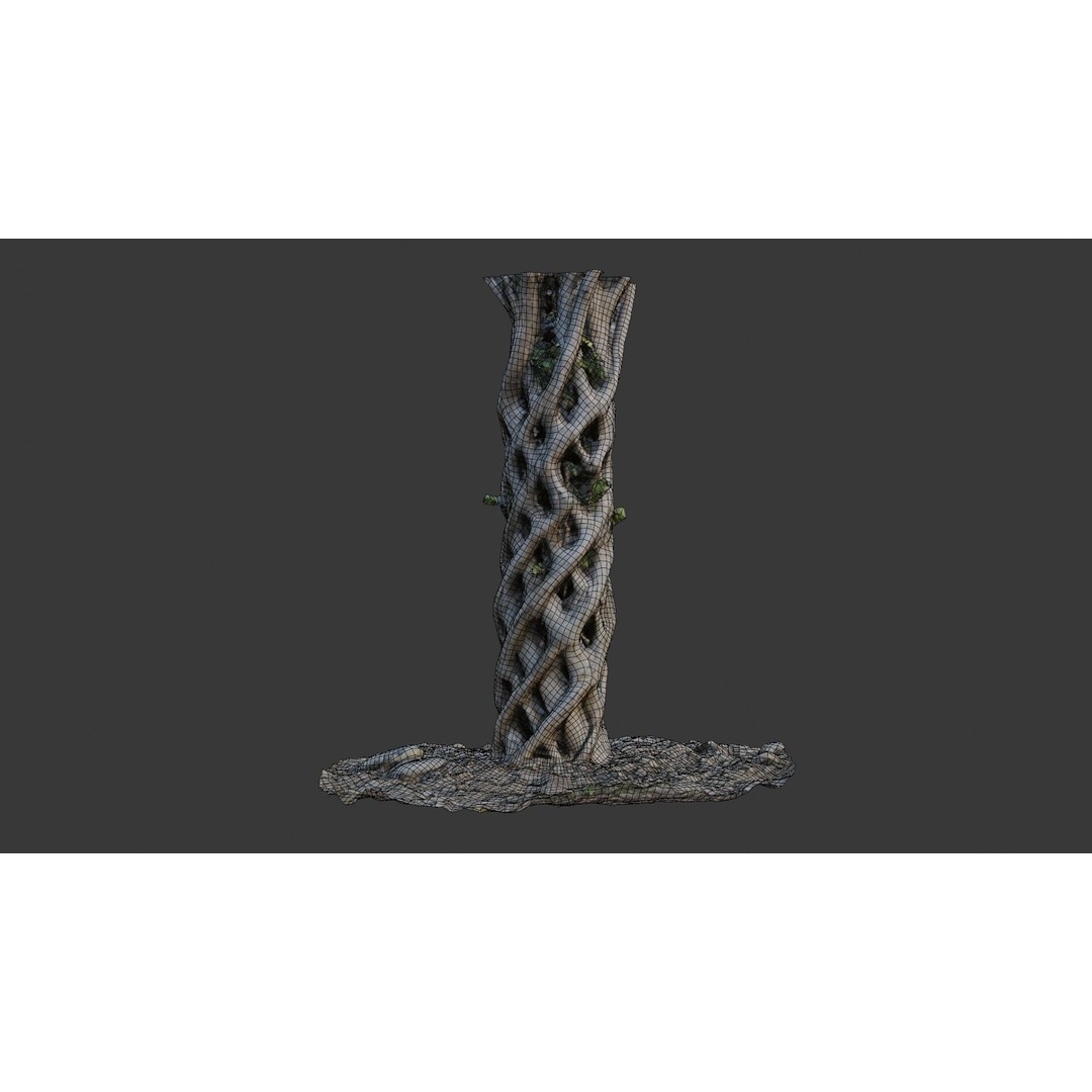 Twisted Hollow Tree Trunk 3D Model – Low Poly Scanned Asset, PBR Textures - View 4