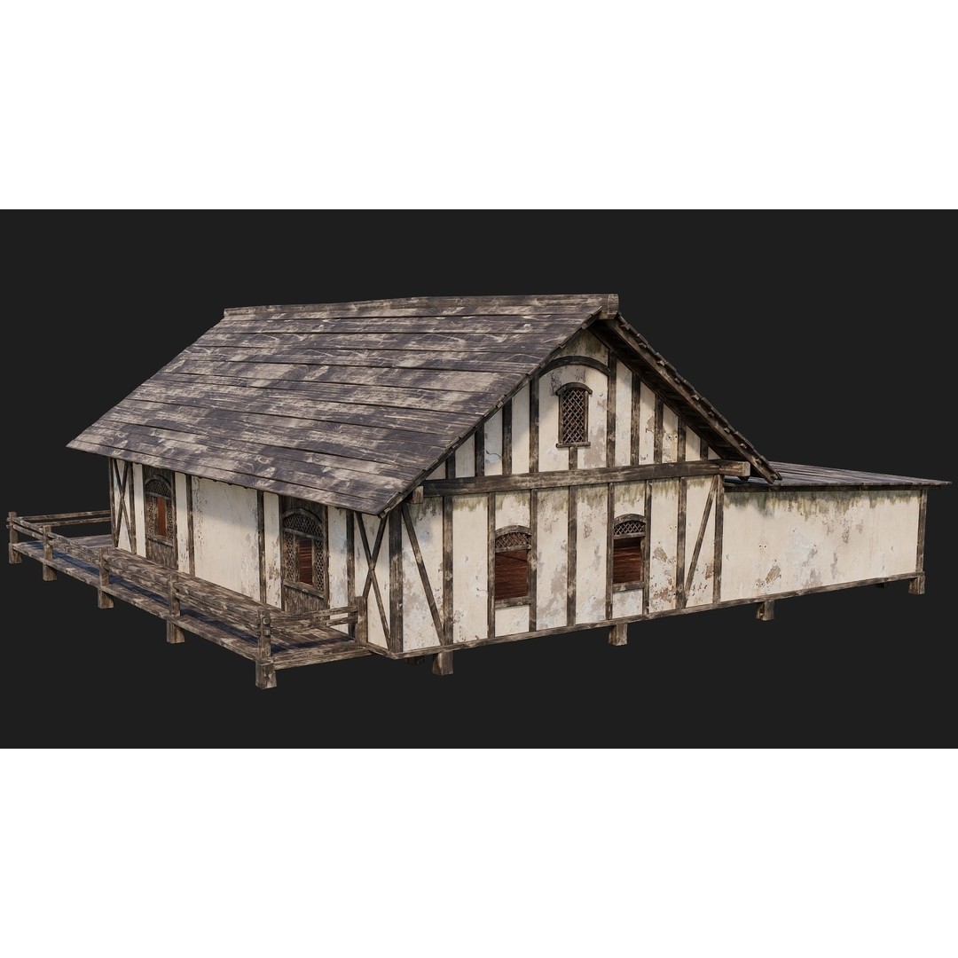 Old Medieval House 3D Model – Low Poly Game Ready with 4K Textures, FBX, OBJ