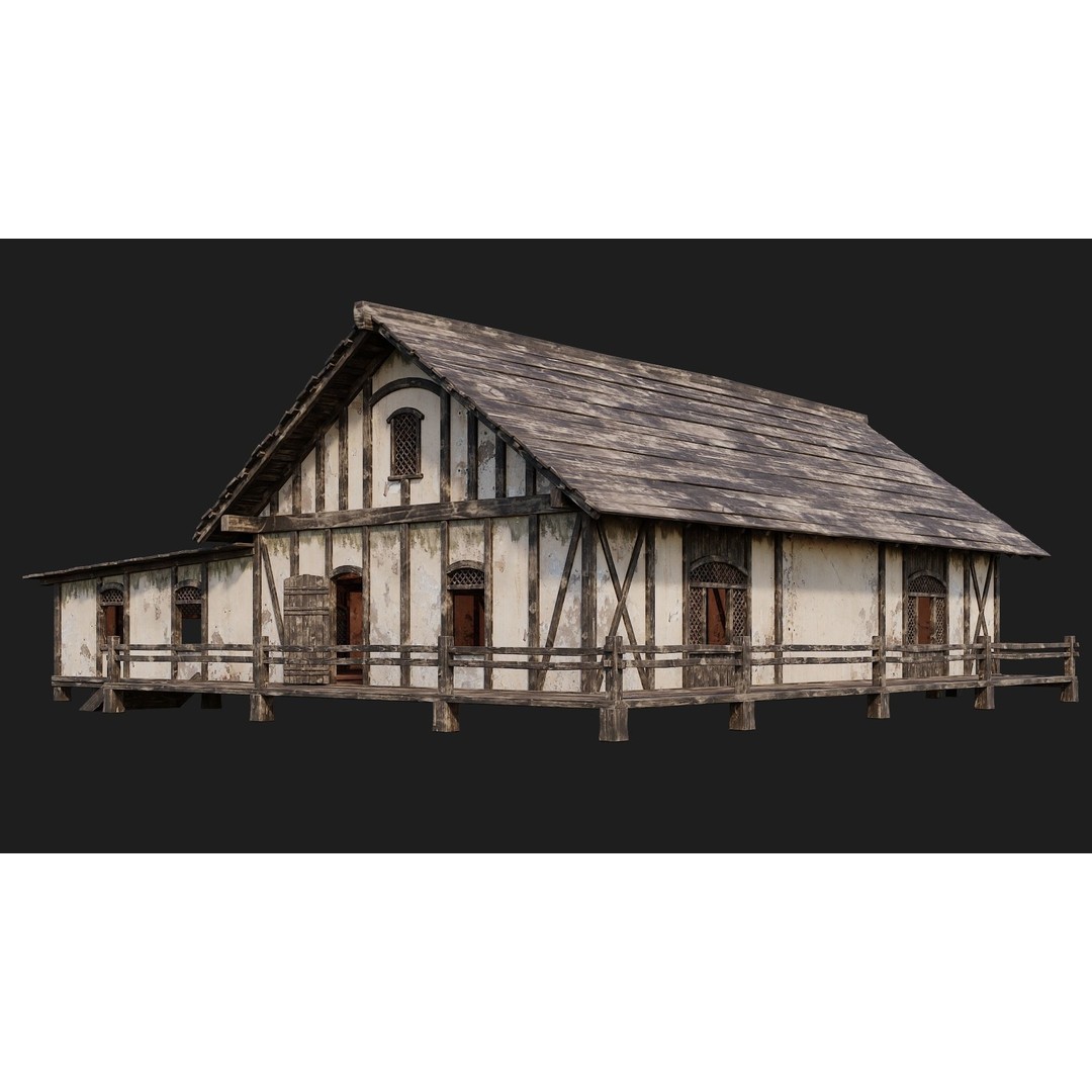 Old Medieval House 3D Model – Low Poly Game Ready with 4K Textures, FBX, OBJ - View 10