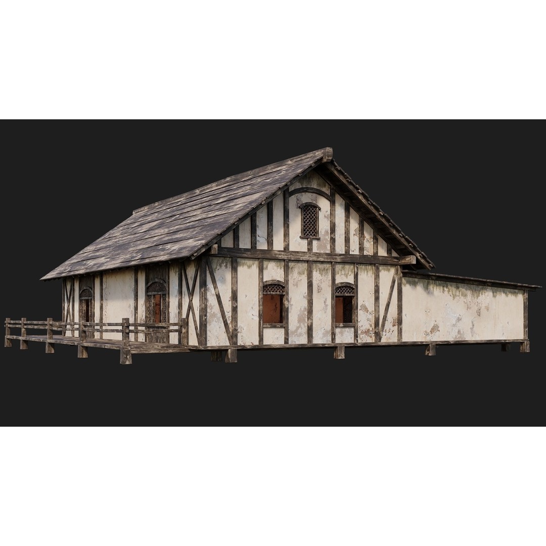 Old Medieval House 3D Model – Low Poly Game Ready with 4K Textures, FBX, OBJ - View 11