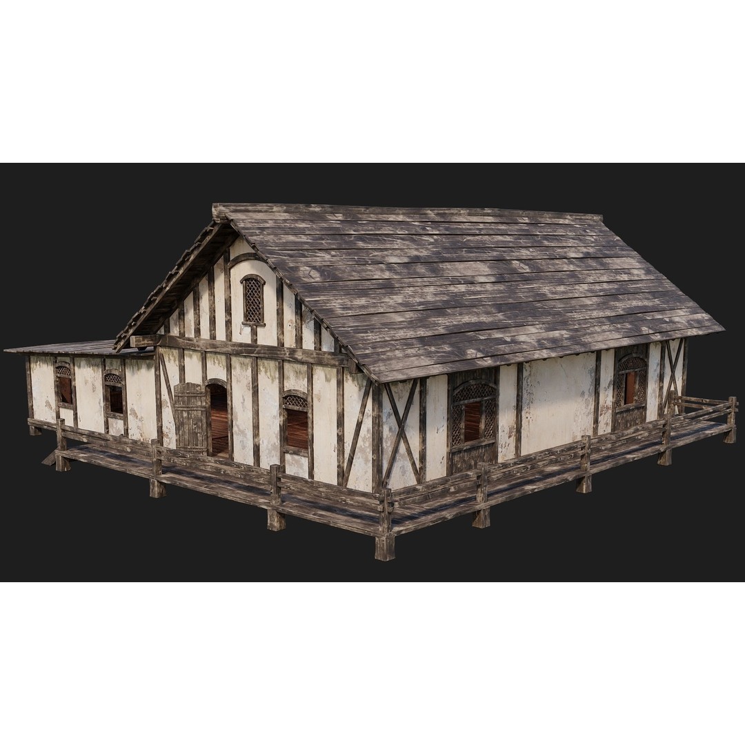 Old Medieval House 3D Model – Low Poly Game Ready with 4K Textures, FBX, OBJ - View 13
