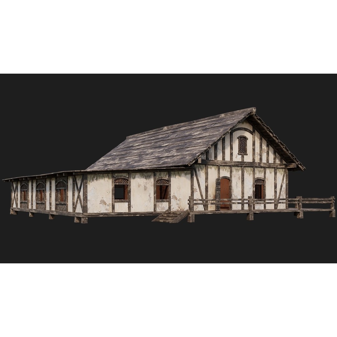 Old Medieval House 3D Model – Low Poly Game Ready with 4K Textures, FBX, OBJ - View 3
