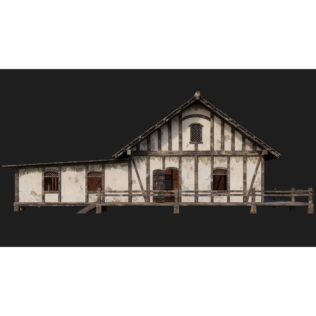 Old Medieval House 3D Model – Low Poly Game Ready with 4K Textures, FBX, OBJ - View 5