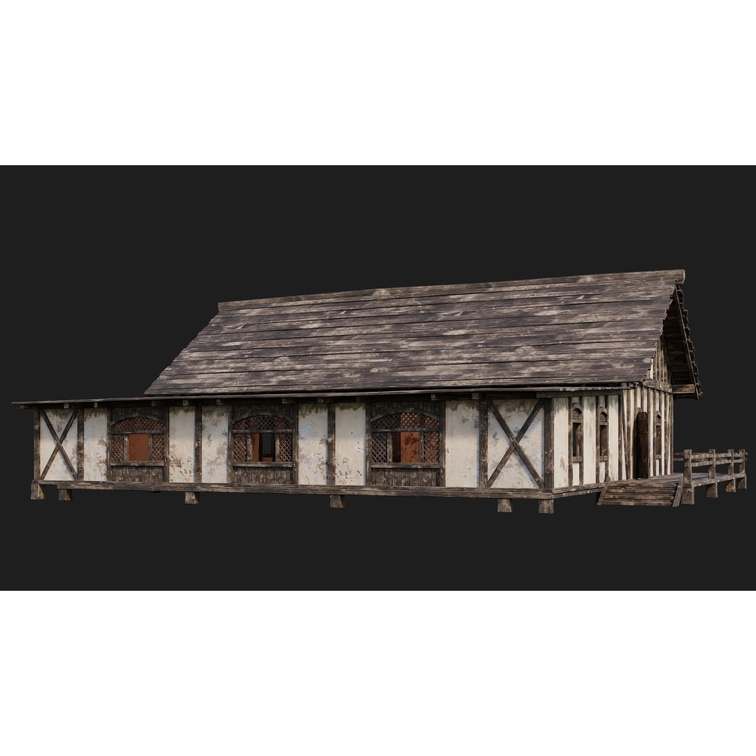 Old Medieval House 3D Model – Low Poly Game Ready with 4K Textures, FBX, OBJ - View 6
