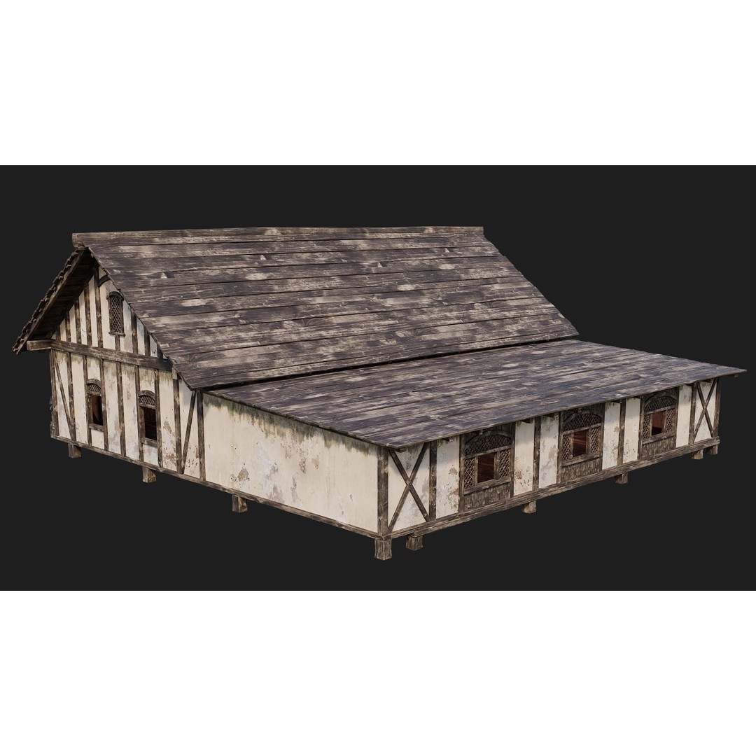 Old Medieval House 3D Model – Low Poly Game Ready with 4K Textures, FBX, OBJ - View 7