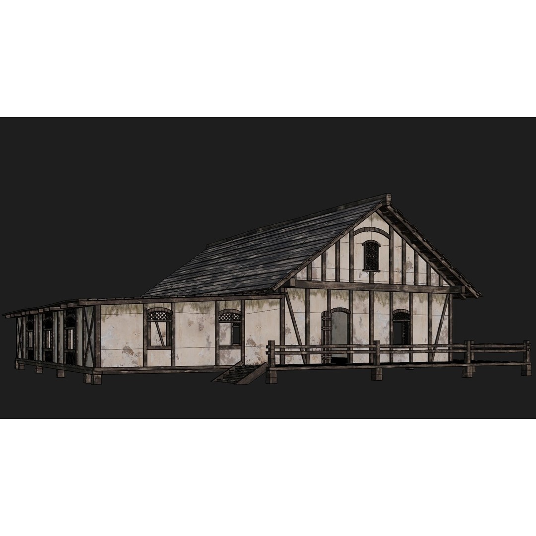Old Medieval House 3D Model – Low Poly Game Ready with 4K Textures, FBX, OBJ - View 9