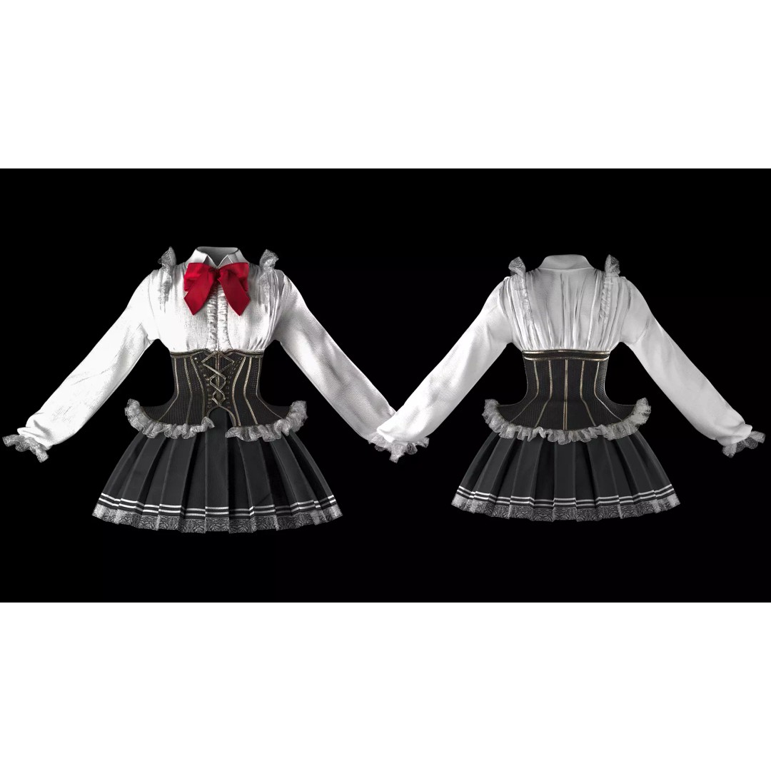 Victorian Fantasy Outfits 3D Model – High Poly Game Asset, FBX/OBJ - View 4