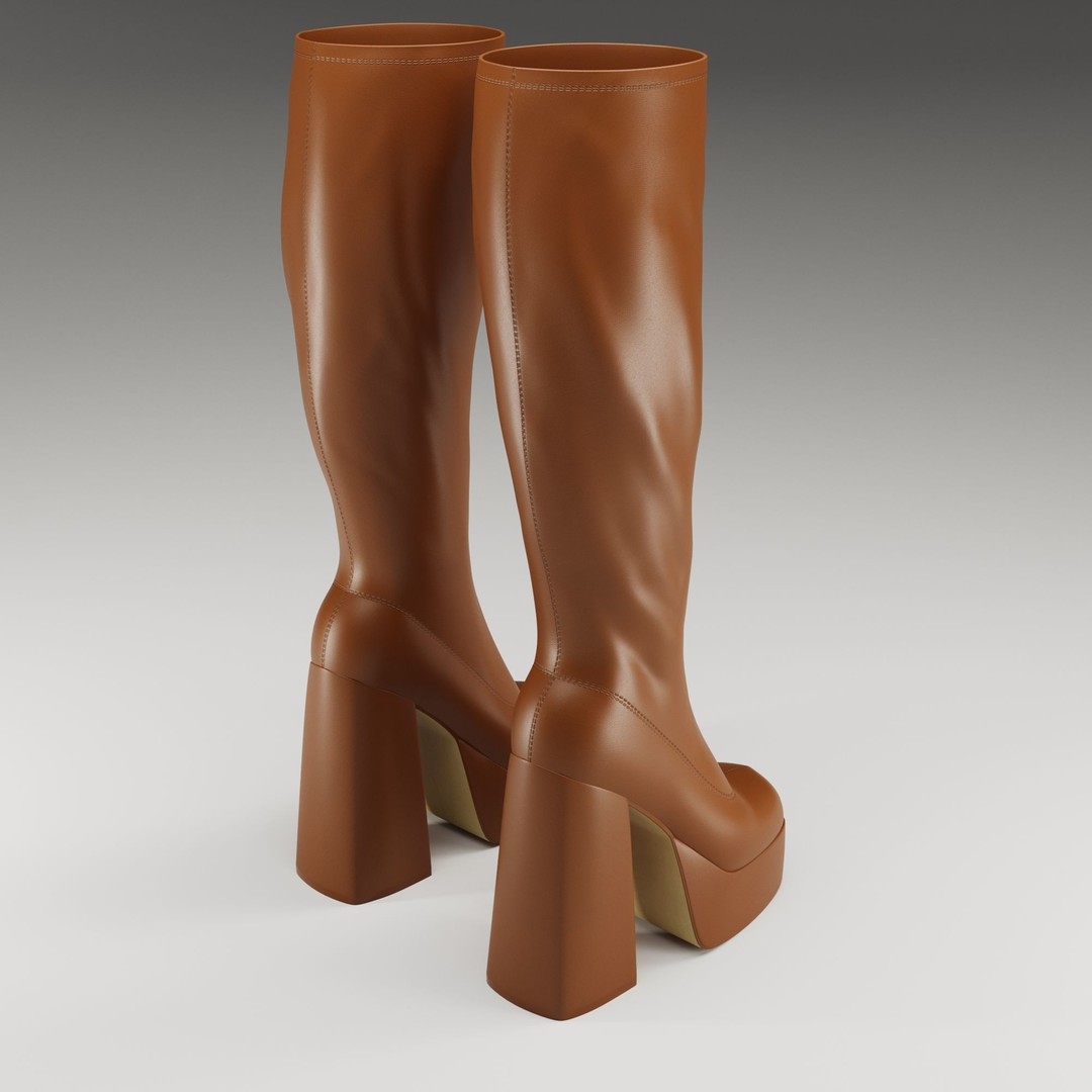 Emmie Platform Knee Boots 3D Model – Low Poly Game Ready Asset, FBX - View 11