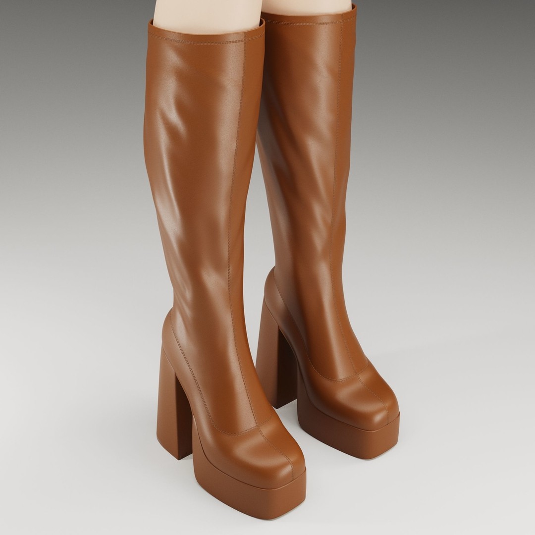Emmie Platform Knee Boots 3D Model – Low Poly Game Ready Asset, FBX - View 4
