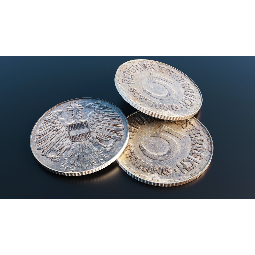 Austrian Schilling Coin 3D Model – Low Poly Scanned Asset, FBX - View 10