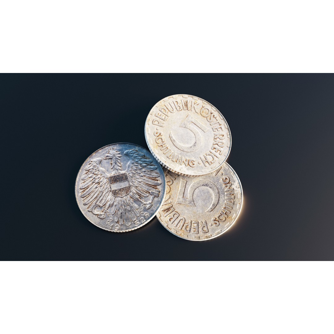 Austrian Schilling Coin 3D Model – Low Poly Scanned Asset, FBX - View 11