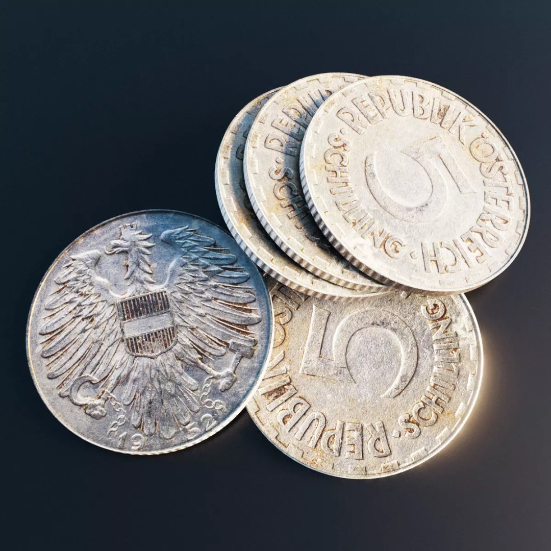 Austrian Schilling Coin 3D Model – Low Poly Scanned Asset, FBX - View 2