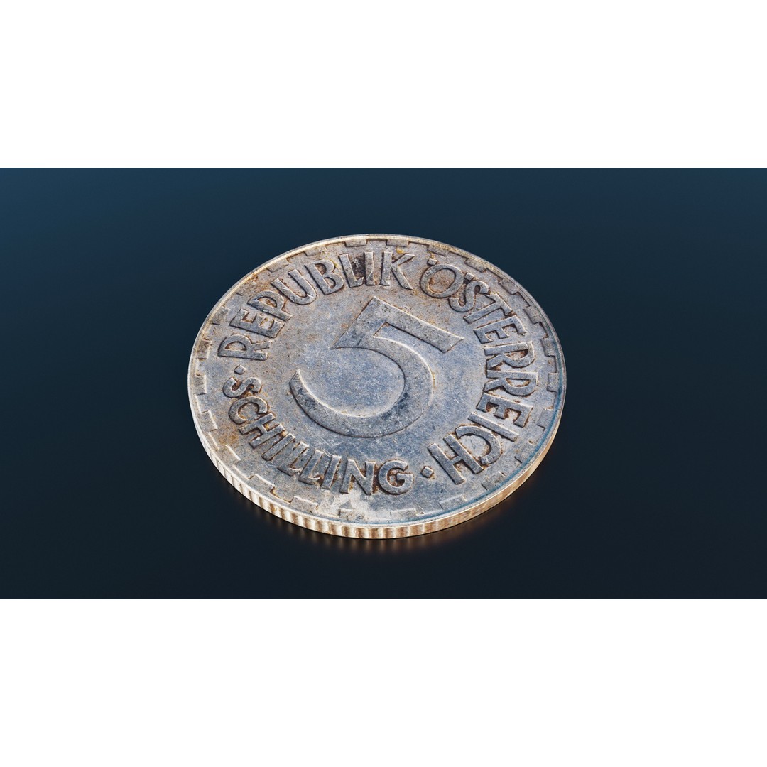 Austrian Schilling Coin 3D Model – Low Poly Scanned Asset, FBX - View 4