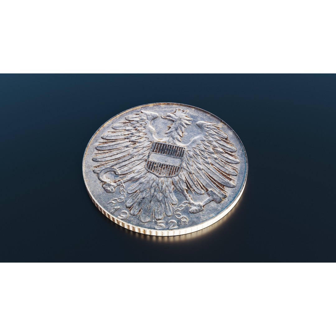 Austrian Schilling Coin 3D Model – Low Poly Scanned Asset, FBX - View 5