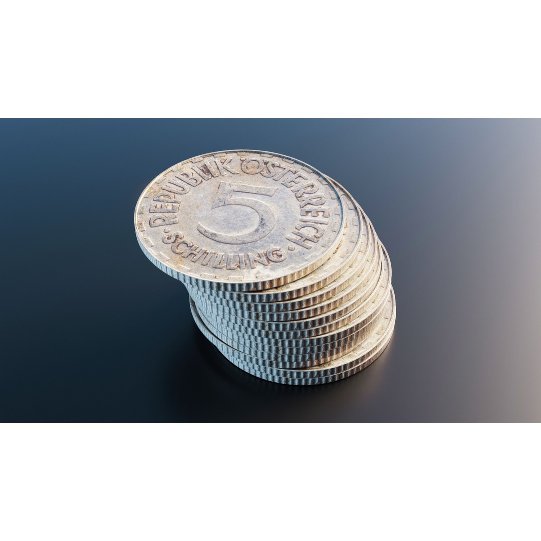 Austrian Schilling Coin 3D Model – Low Poly Scanned Asset, FBX - View 7