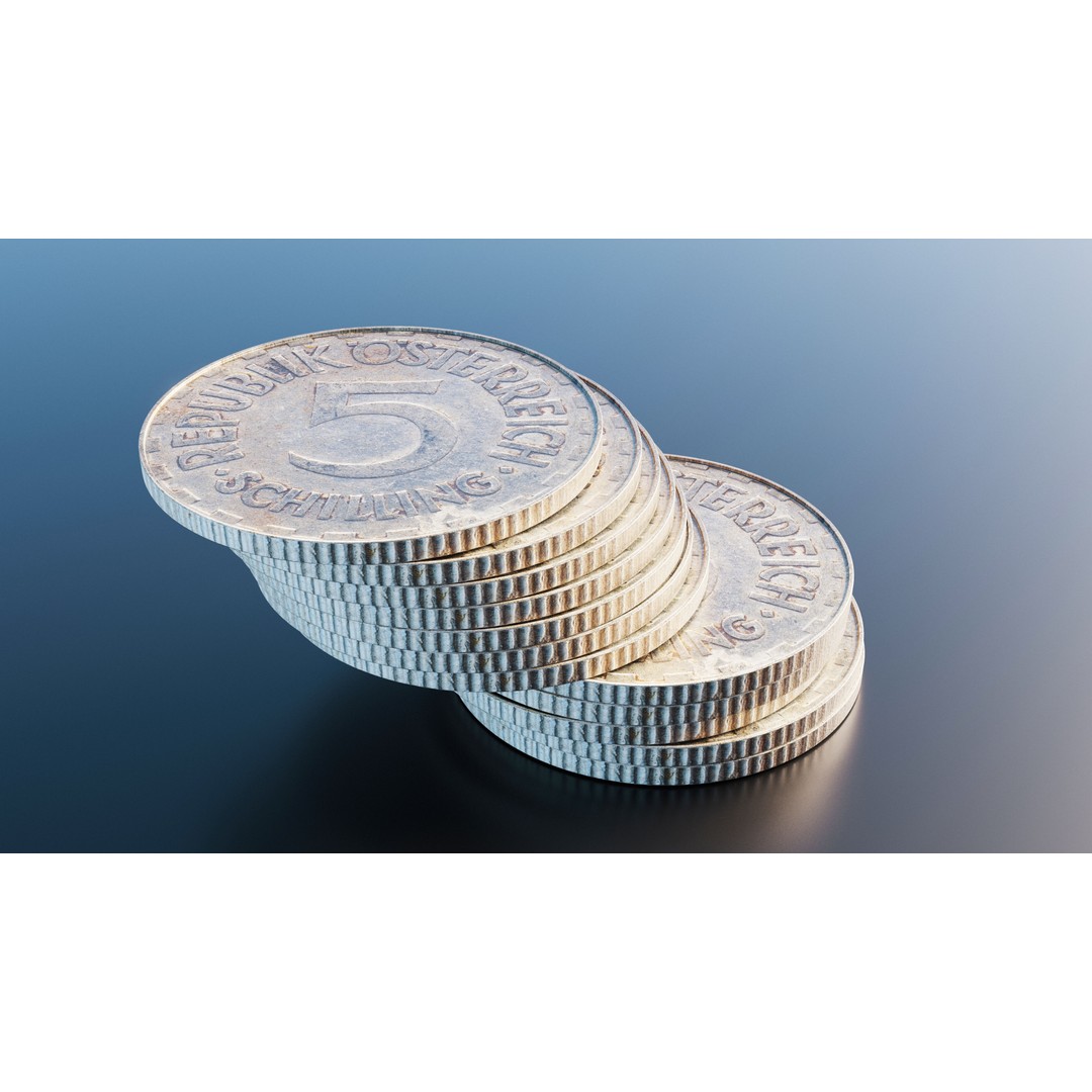 Austrian Schilling Coin 3D Model – Low Poly Scanned Asset, FBX - View 8