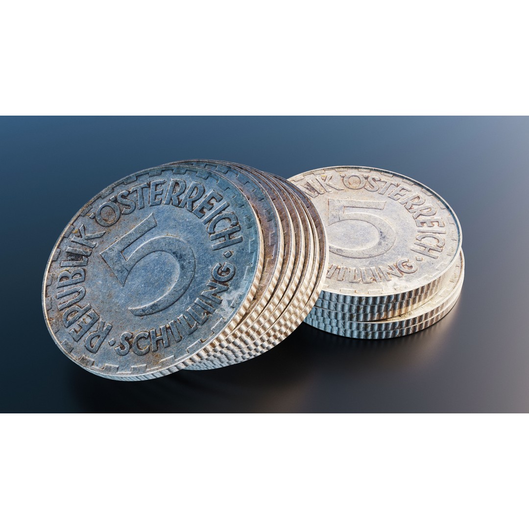 Austrian Schilling Coin 3D Model – Low Poly Scanned Asset, FBX - View 9